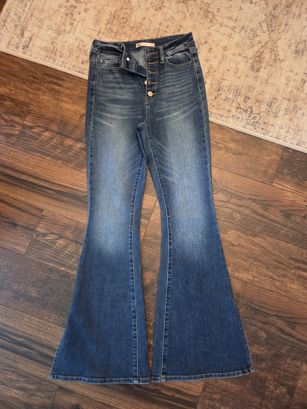 SO Dark Blue High-Rise Flared Jeans with Button Fly